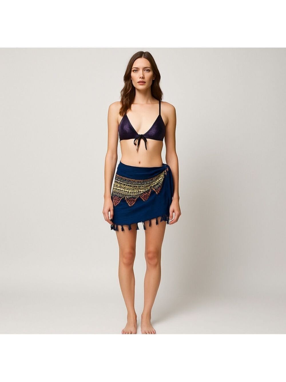 Shein Bikini Top Sarong Set Gradient Purple Blue Medium Large